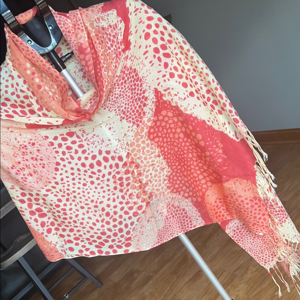 Elegant Coral and Cream Patterned Shawl